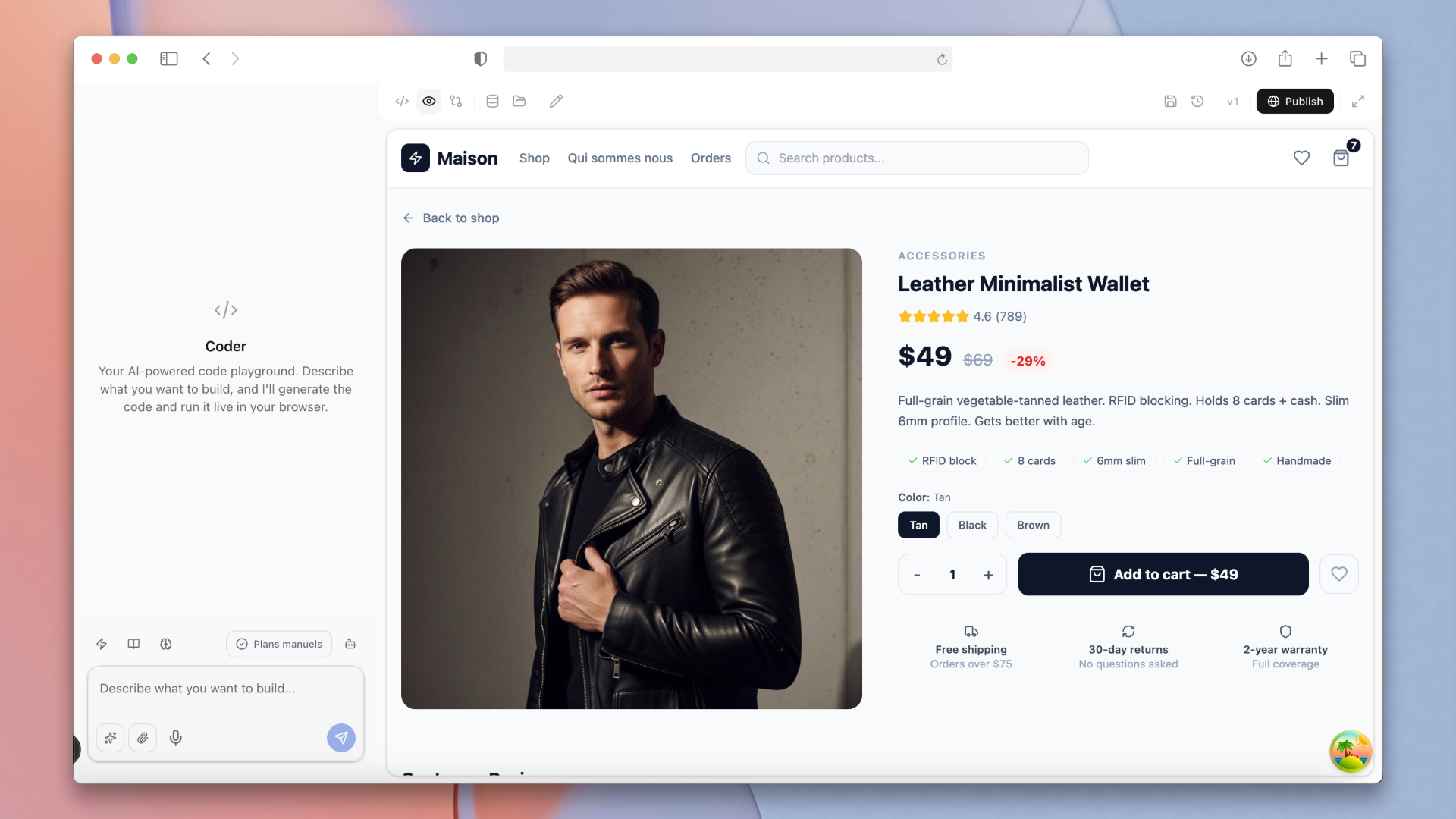 Boutique e-commerce générée par IA