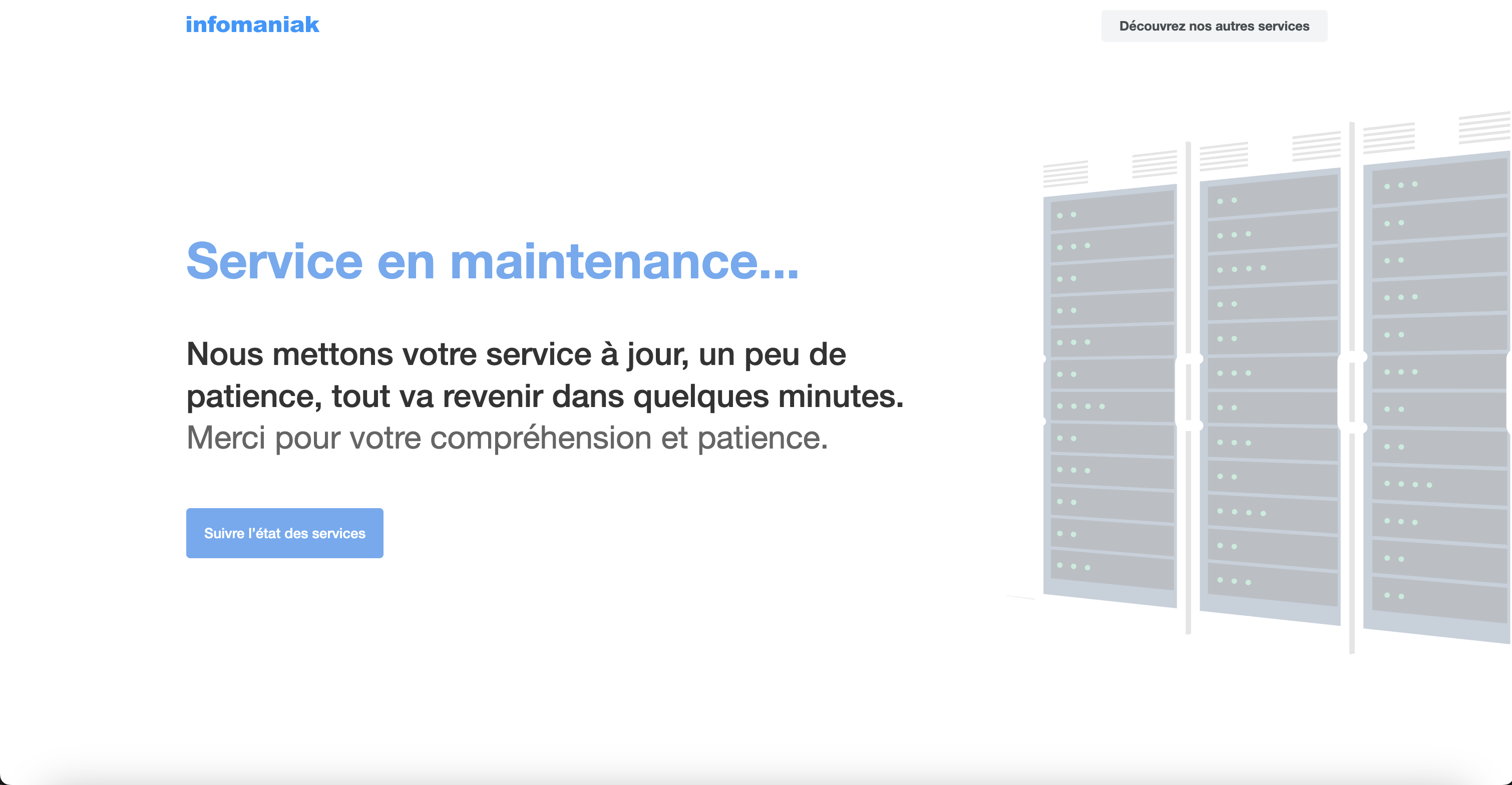 Exemple d'écran de maintenance affiché par Infomaniak
